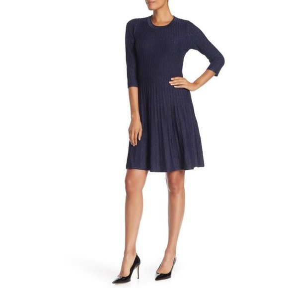 Nanette Lepore Navy Sparkle Fit and Flare Dress - Picture 1 of 6